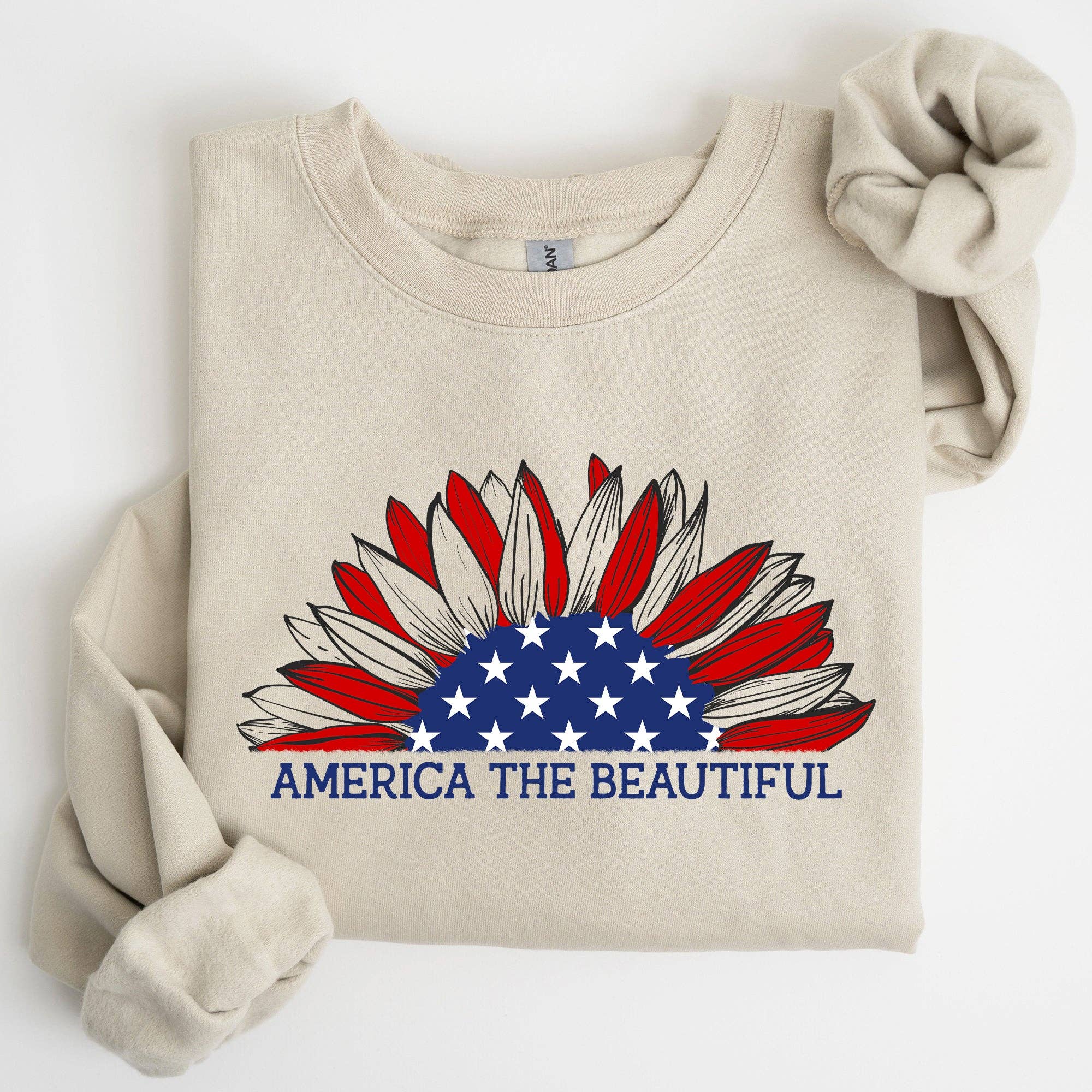America the Beautiful, Sunflower, Red White Blue Sweatshirt