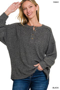...1028 Ribbed Brushed Hacci Melange Henley Sweater SI-27132