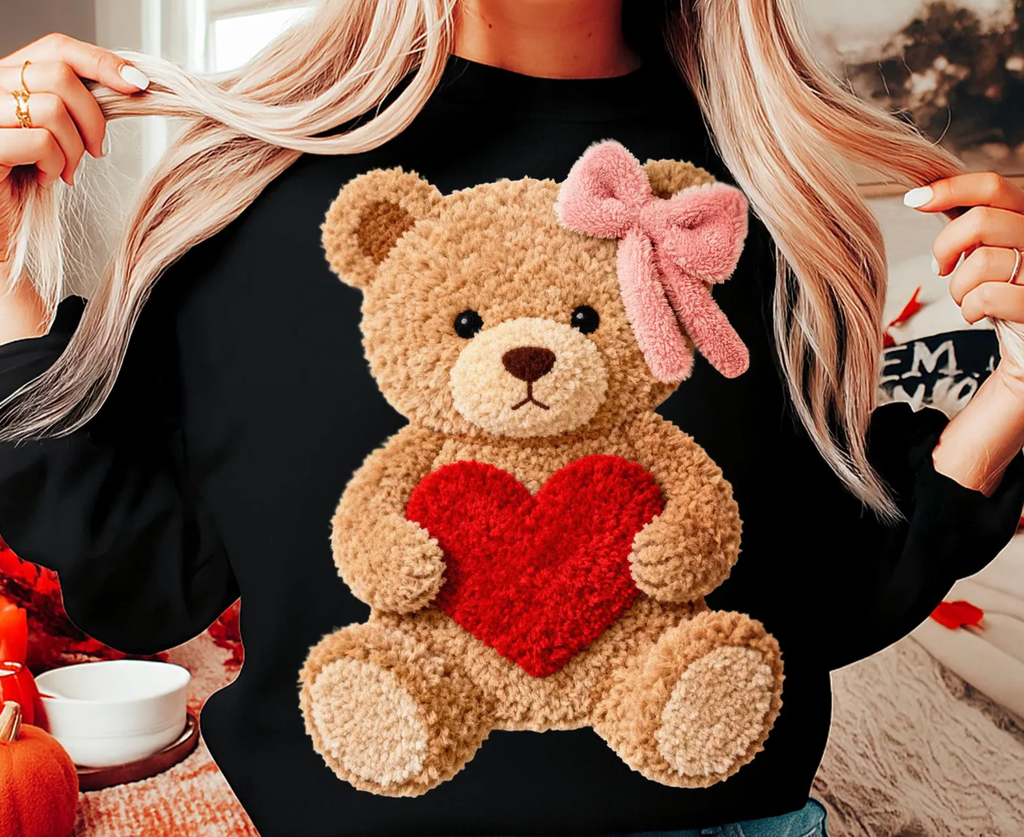 Faux Yarn Valentine's Day Teddy Bear Tee or Unisex