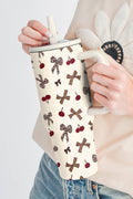 Leopard Cheery Bow Printed Handle Flip Straw Travel Cup