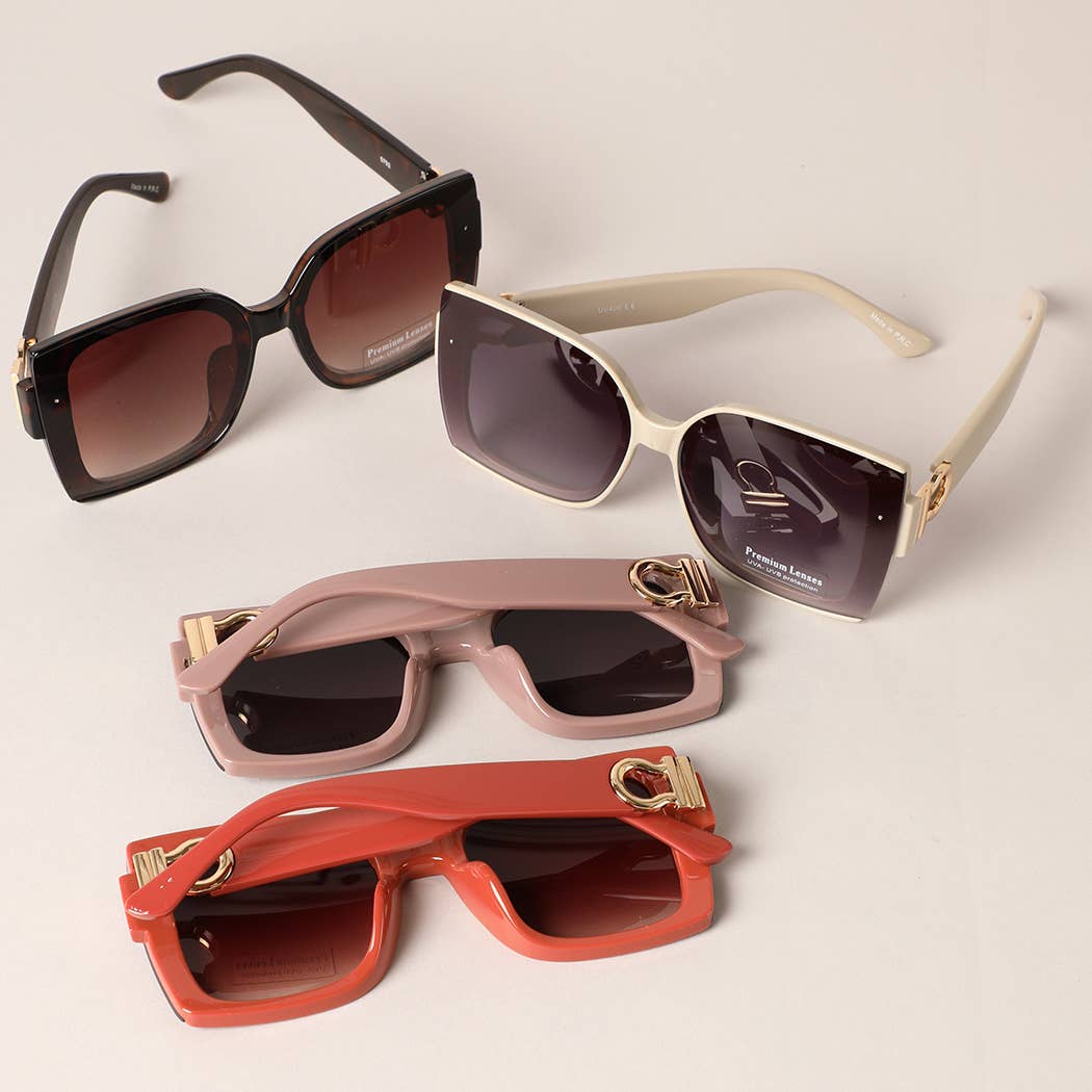 Thin Frame Wide Legs Solid Color Sunglasses