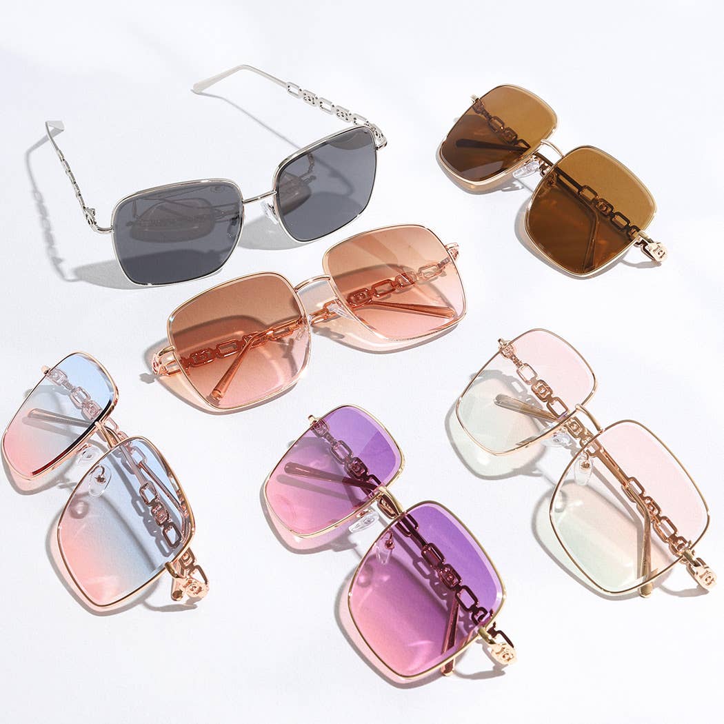 Colorful Lenses Thin Frame Chain Shape Sunglass