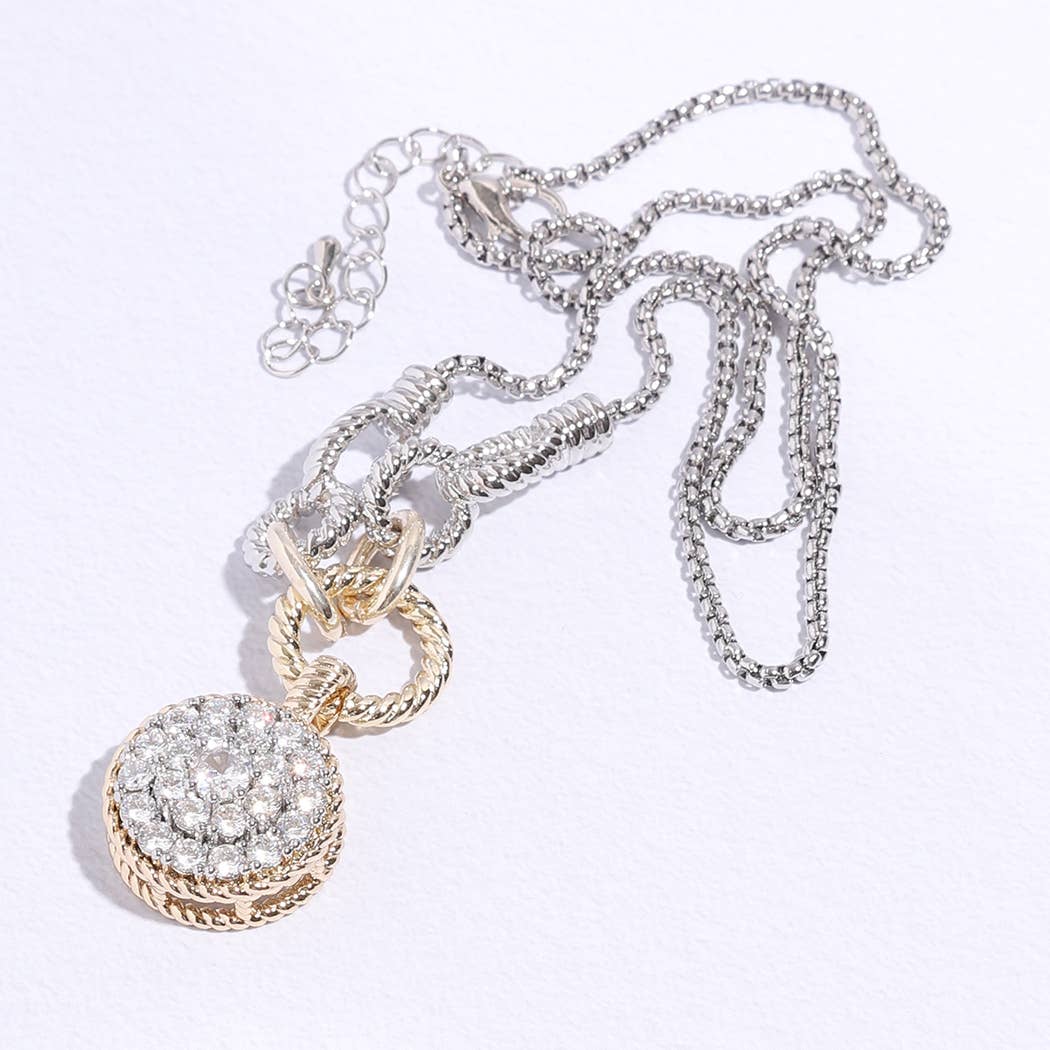 Round Pave Pendant Rh Chain Necklace