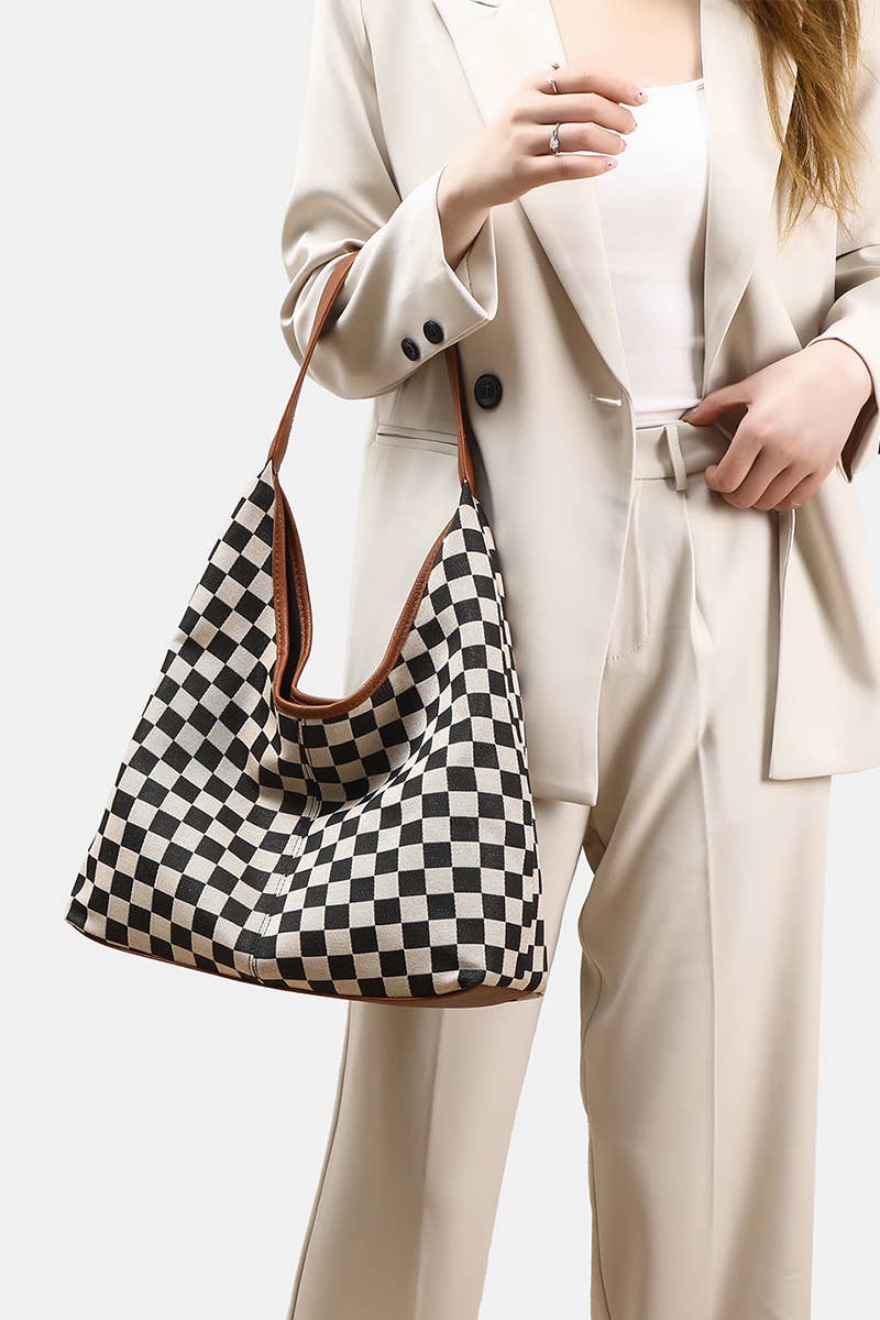 ,...._ 1205 Checkered Hobo Tote Bag SI-28856