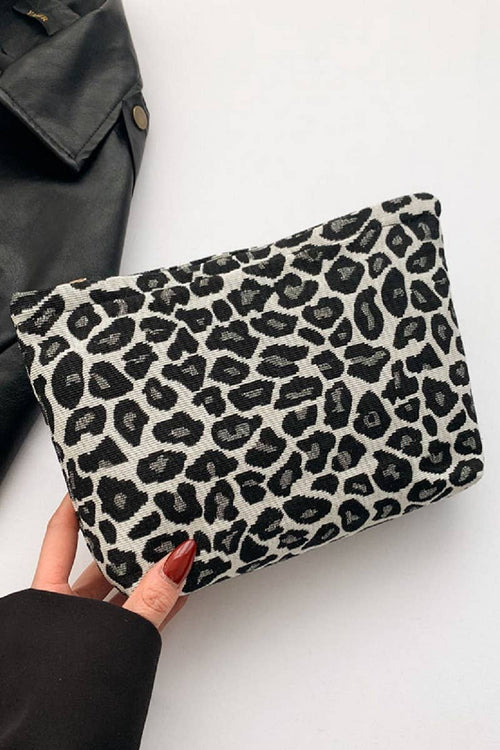 ,._ SI-26663 Leopard Canvas Cosmetic Makeup Travel Clutch Bag