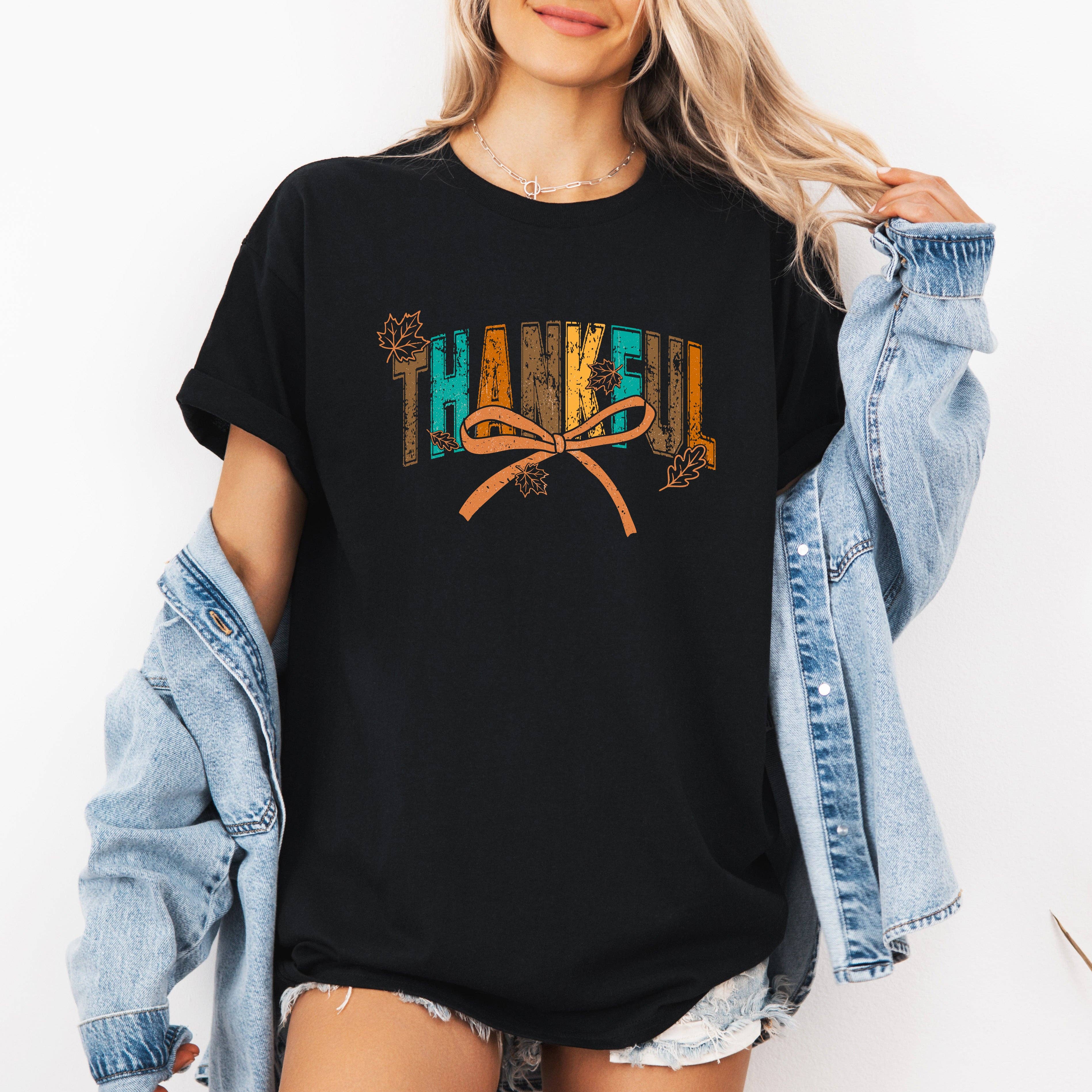 Thankful, Fall, Autumn, Bow, Ribbon, Tshirt