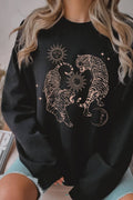 Sun and Moon Tiger Puff Graphic Brushed Sweatshirts