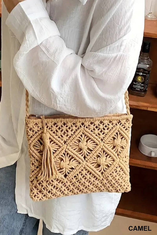 ,....SI-26259 Bohemian Tassel Crochet Shoulder Bag