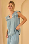 Washed Tencel Embroidered Top