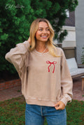 Ribbon Bow Cropped Thermal Vintage Pullover