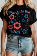 Women USA Graphic Print Solid Short Sleeve Top