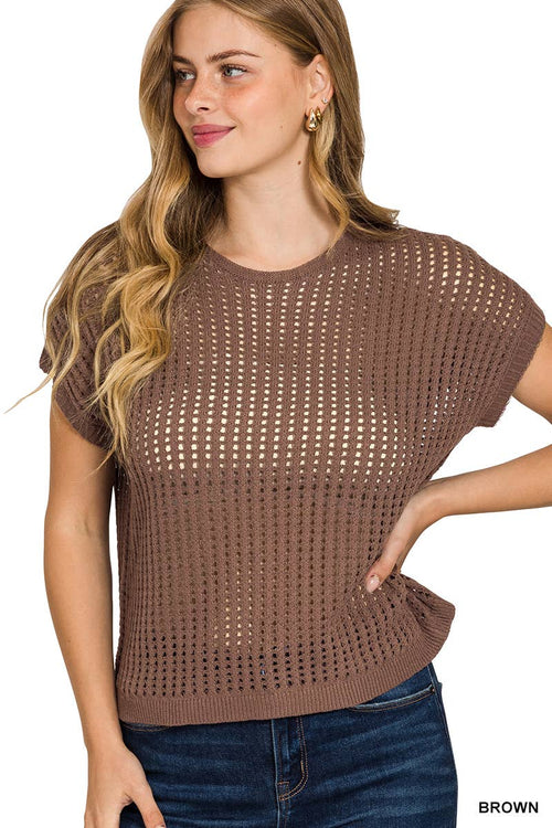 .... Viscose Crochet Knit Sheer Hollow Sweater