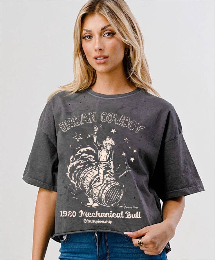 Distressed Cropped T-Shirt, 80s Style