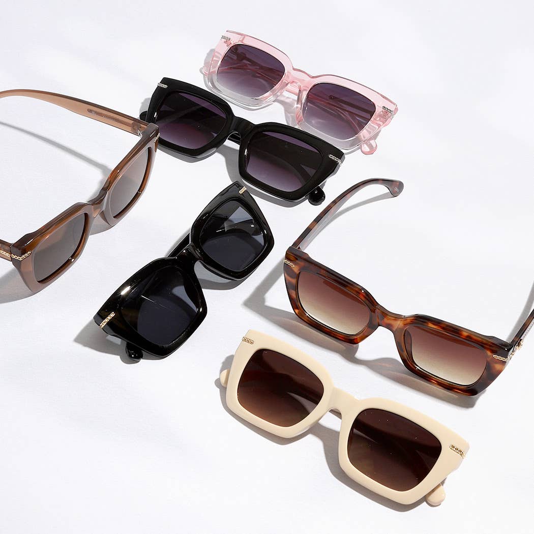 Solid Frame Gold Tone Chain Deco Sunglasses