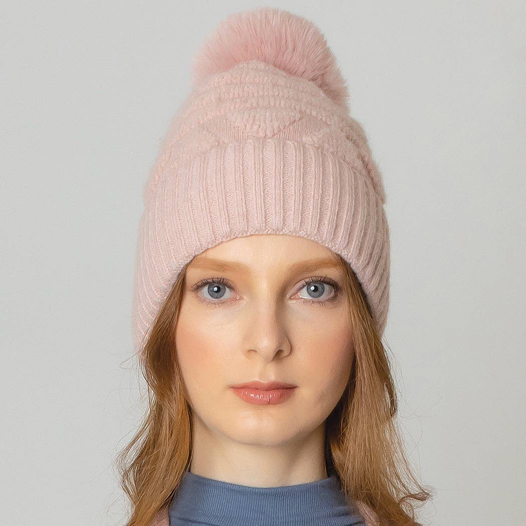 Furry Beanie with Pom-Pom