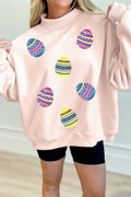 Vibrant Easter Egg Sequin Mock Neck Sweatshirt (S-Xl)