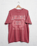 Arkansas Razorbacks Plaid Crest Cardinal Comfort Colors Tee