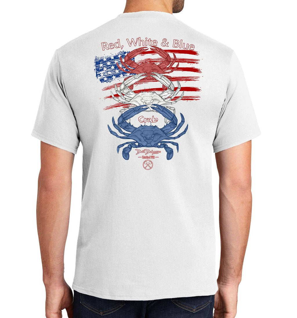 Men's Red White & Blue Crab Short Sleeve White Cotton Unisex