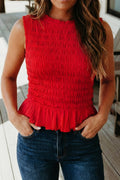Western Smocked Sleeveless Peplum Top (S-Xl)
