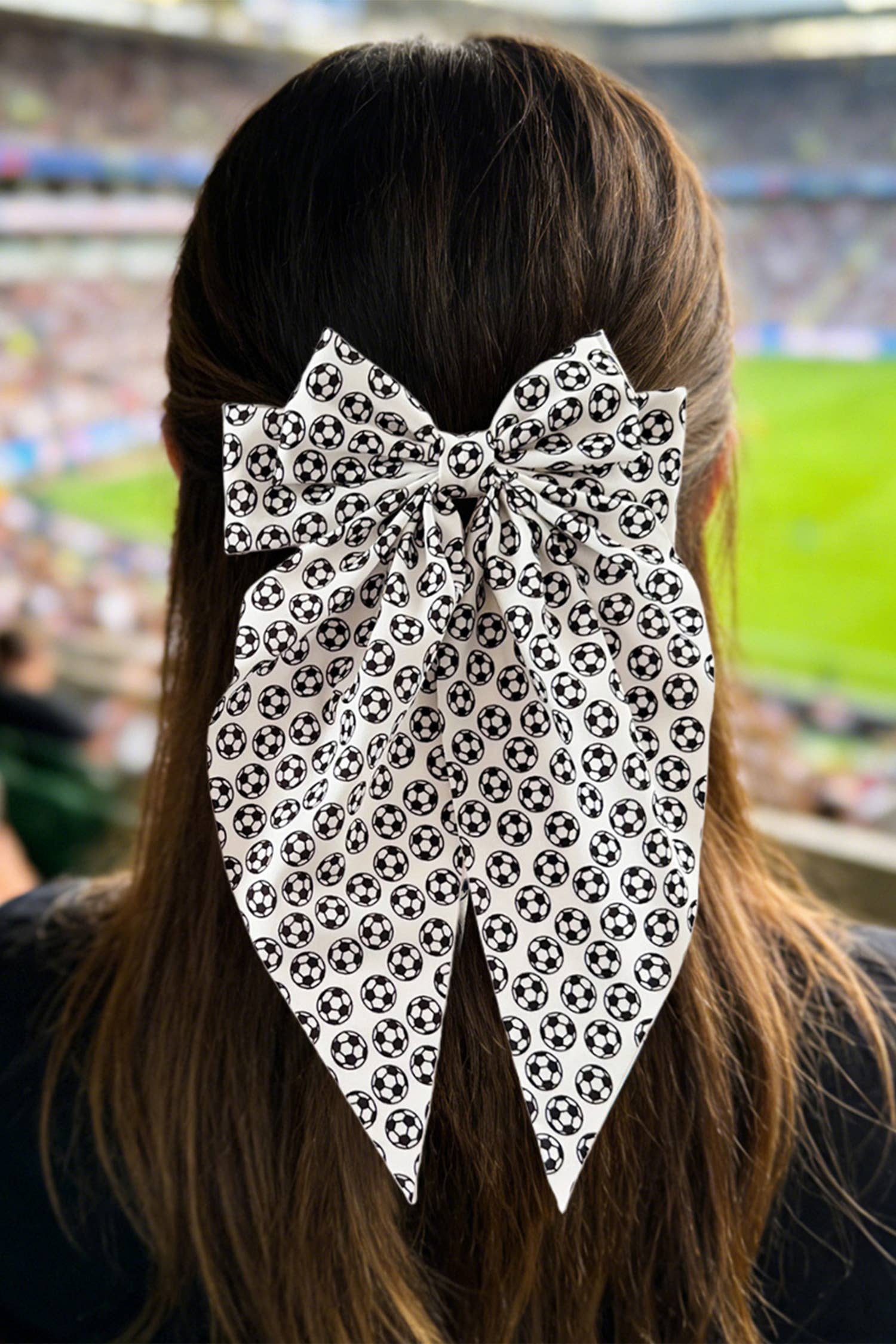 Soccer Football Allover Ribbon Bow Hair Clip