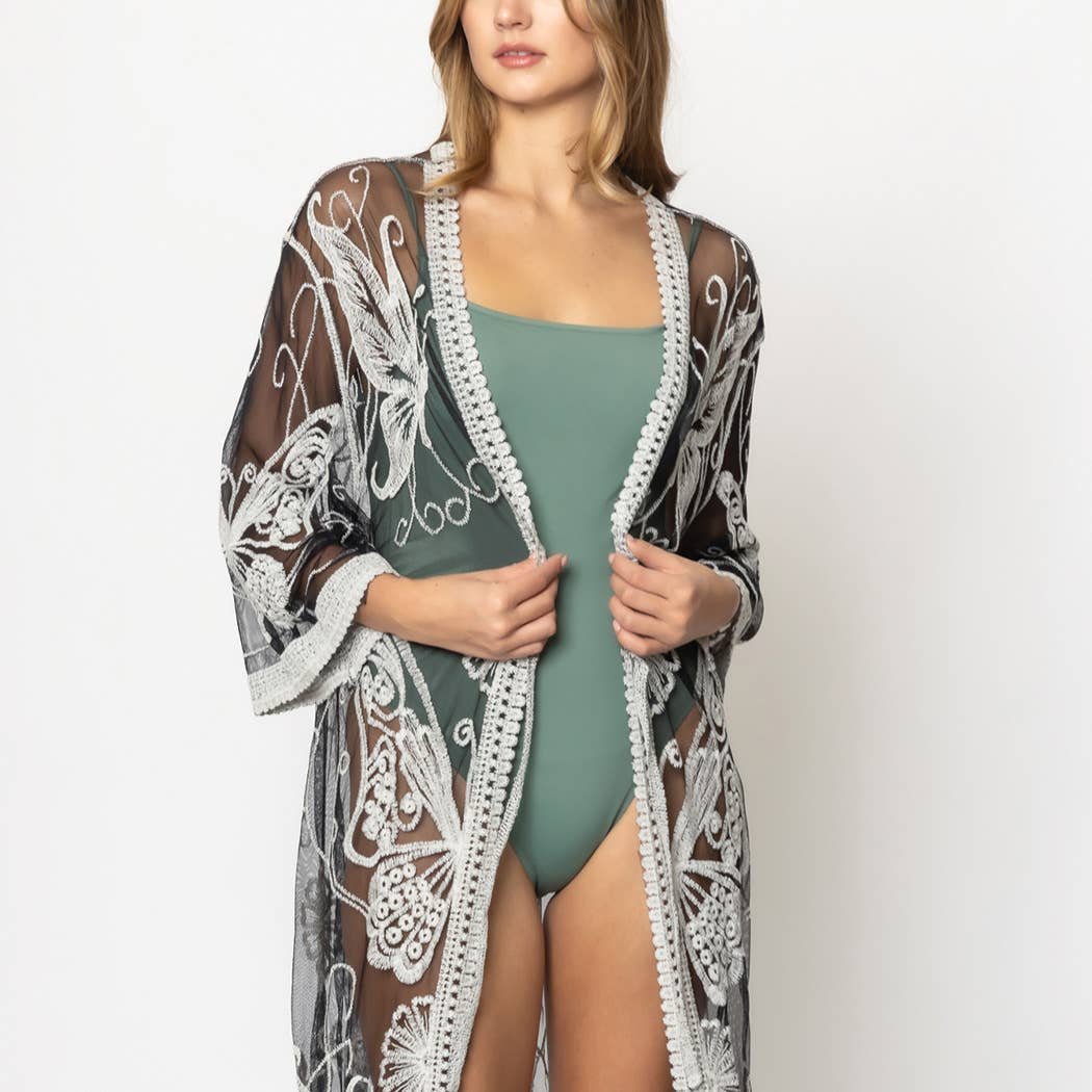 Butterfly Pattern Laced Kimono