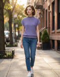 0319 Mock Neck Short Sleeve Sweater SI-27195