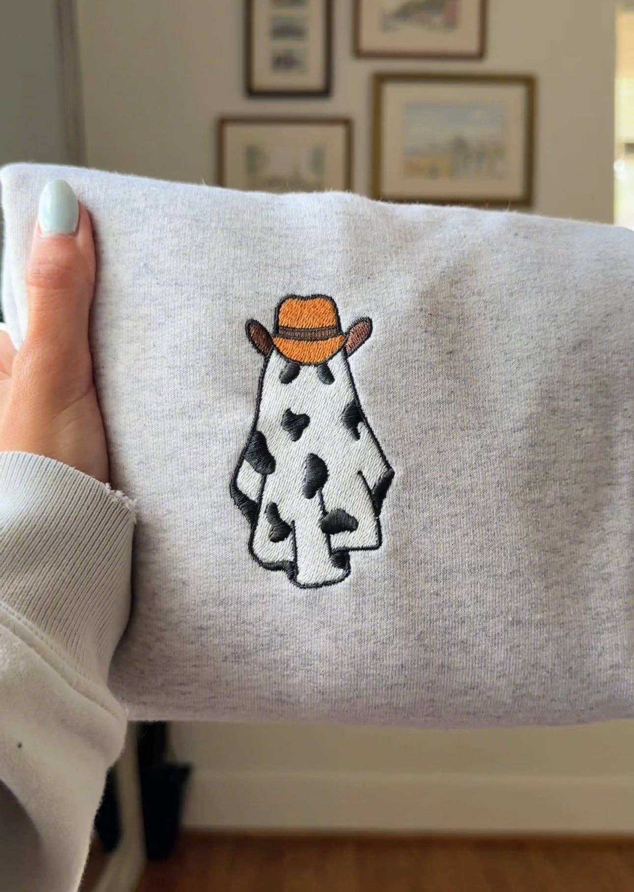 🐮 Cow Ghost Embroidered Crewneck (Multiple Colors)