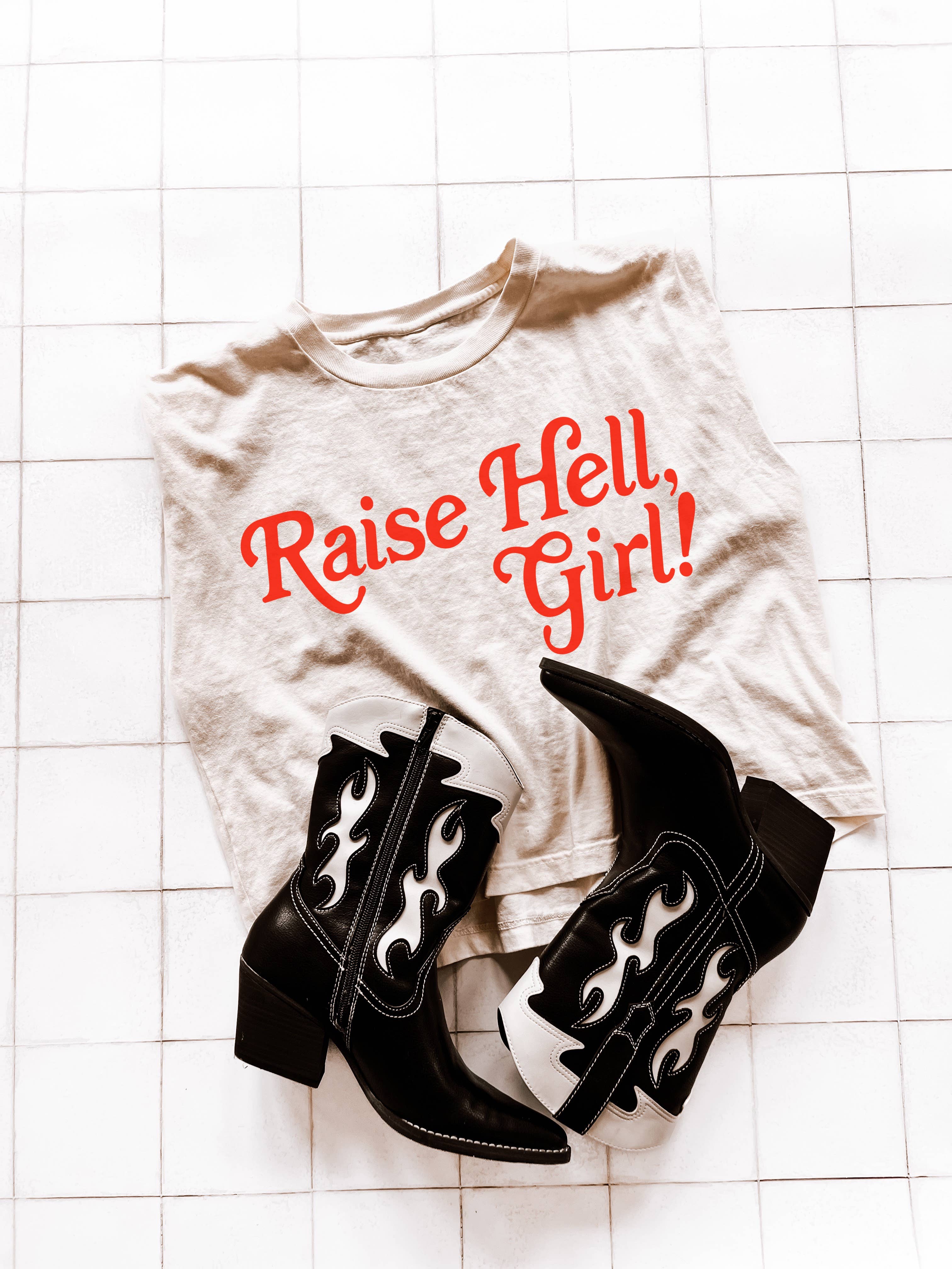 Raise Hell Girl Feminist Crop Muscle Tank Tee - Ivory