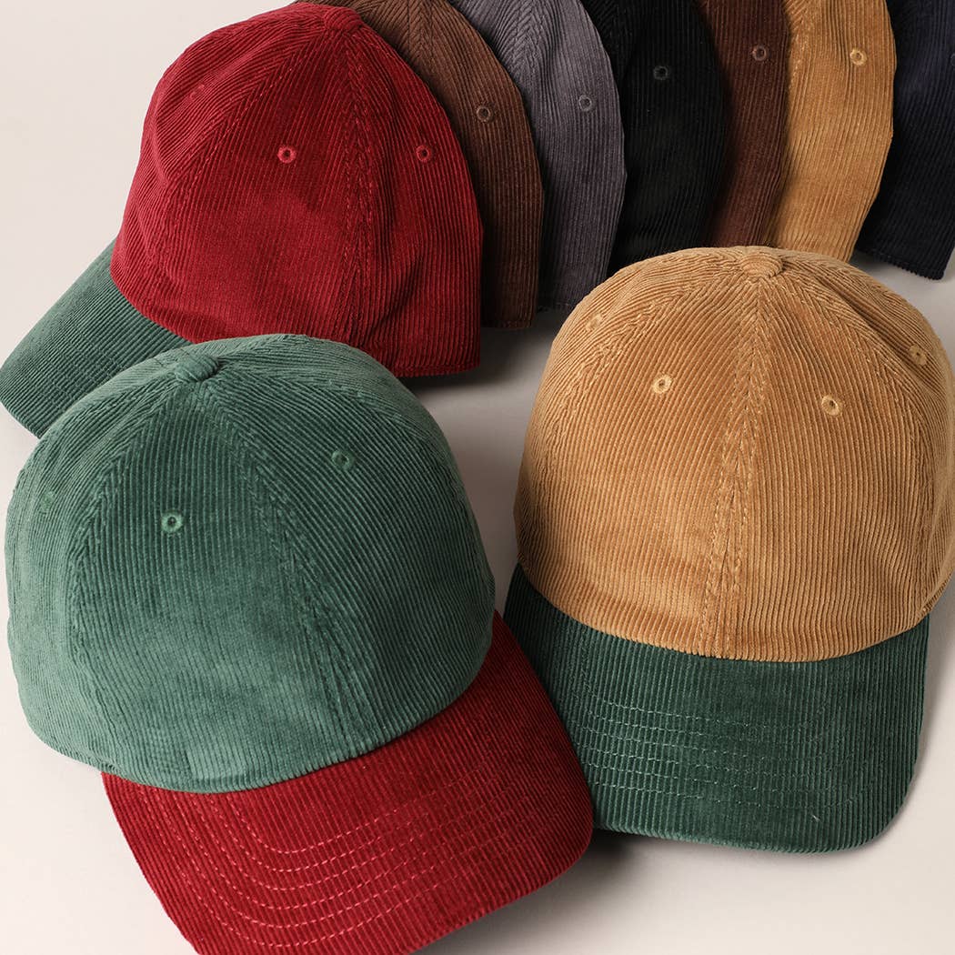 Corduroy Two-Tone Adjustable Baseball Cap