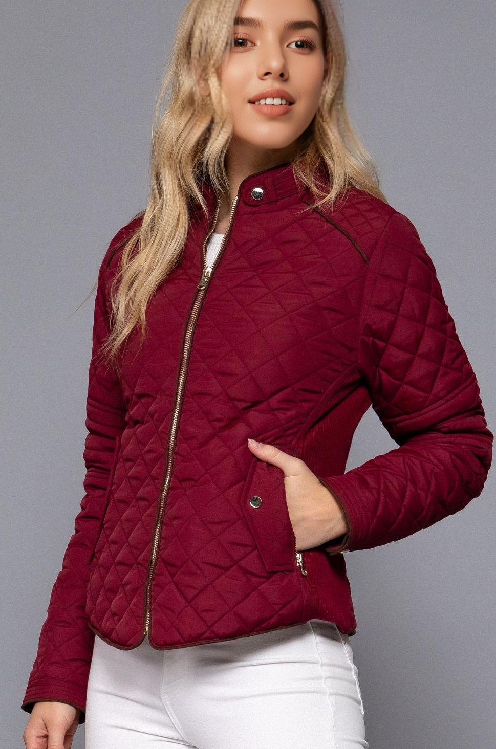 ",,,..._ Suede Piping Rib Quilted Padding Jacket