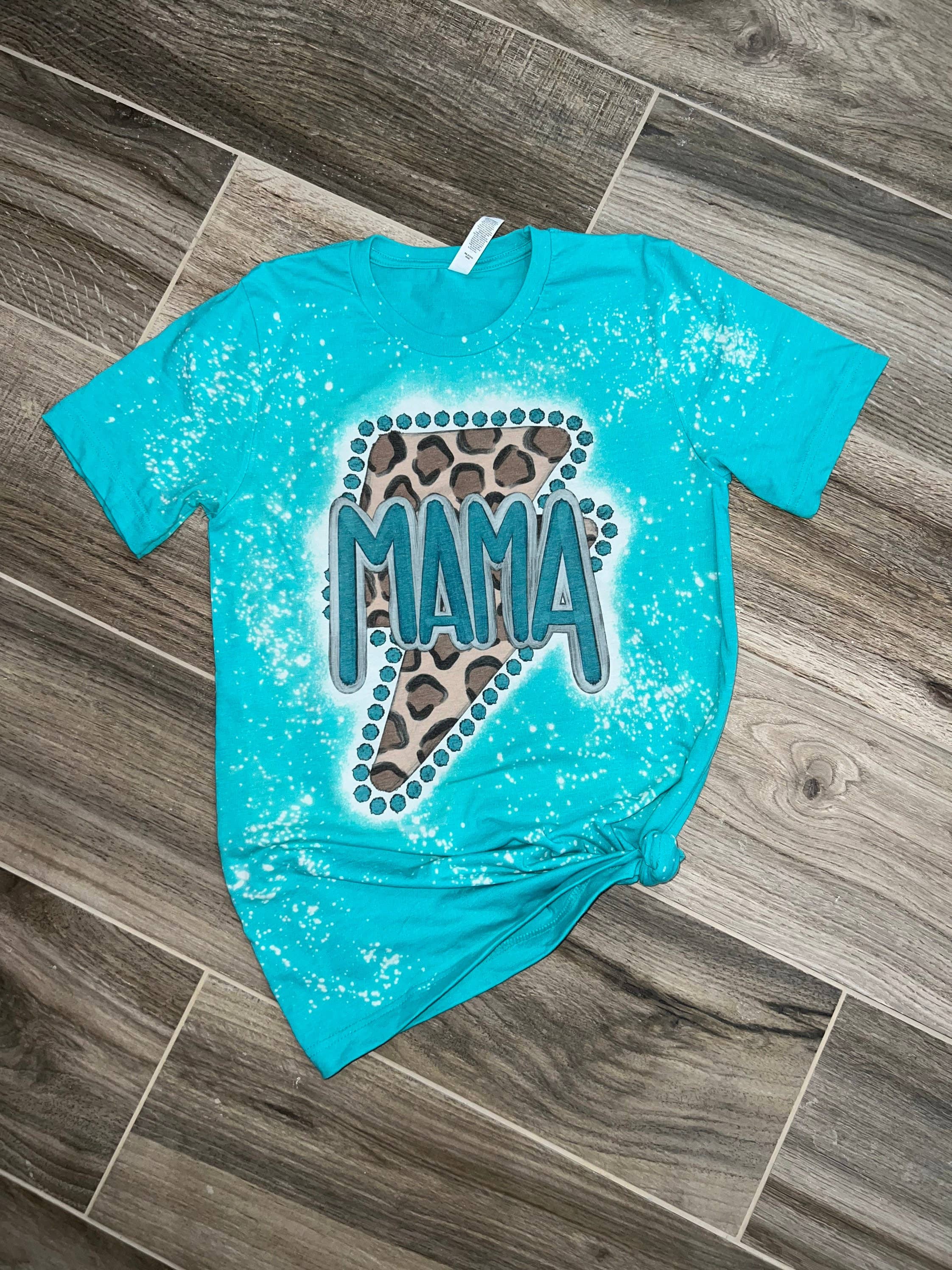 Mama Lightning Bolt Bleached Shirt - Leopard Print Tee