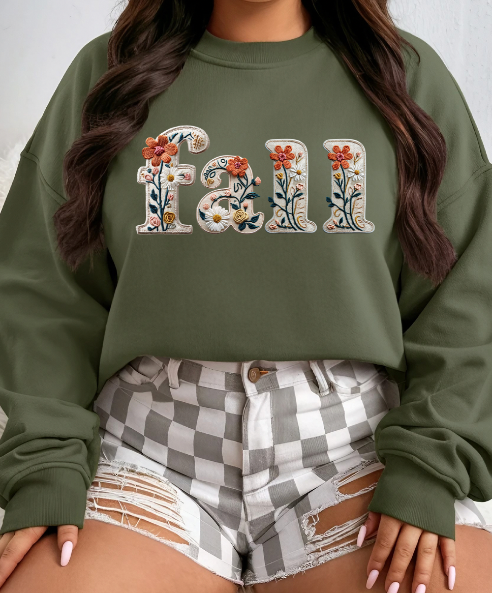 Fall Floral Faux Embroidered  Tees and Sweatshirts
