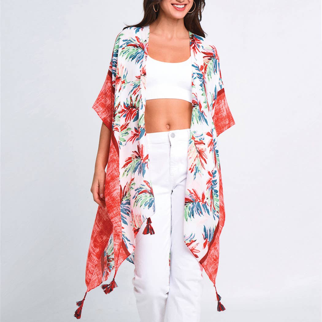 Tropical Palm Tree Open Front Kimono