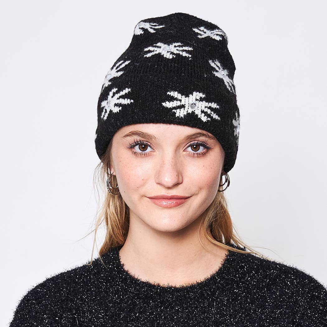 Gem Floral Patterned Cuff Ribbed Beanie