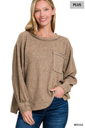 ....SI-27123 Plus Brushed Hacci Hi Low Round Neck Sweater
