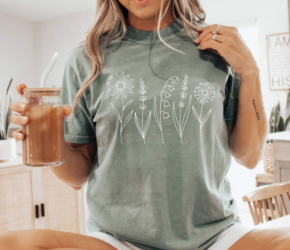 Minimalist Wildflower Shirt Botanical Line Art Tee Daisy Tee Unisex