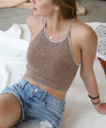 `.Washed Seamless Halter Crop Tank