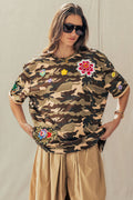 Camo Floral Patch Oversized Cotton Tee