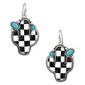 Checkered Pattern Cactus Shape Hook Earrings
