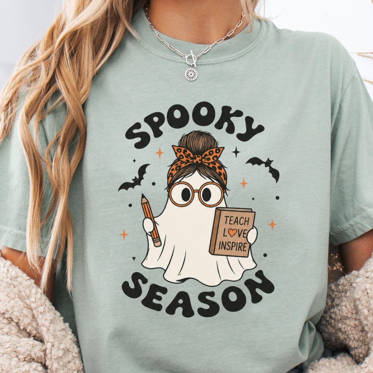 Spooky Season Teacher Ghost Teacher Halloween Tee Classroom Fall Educators