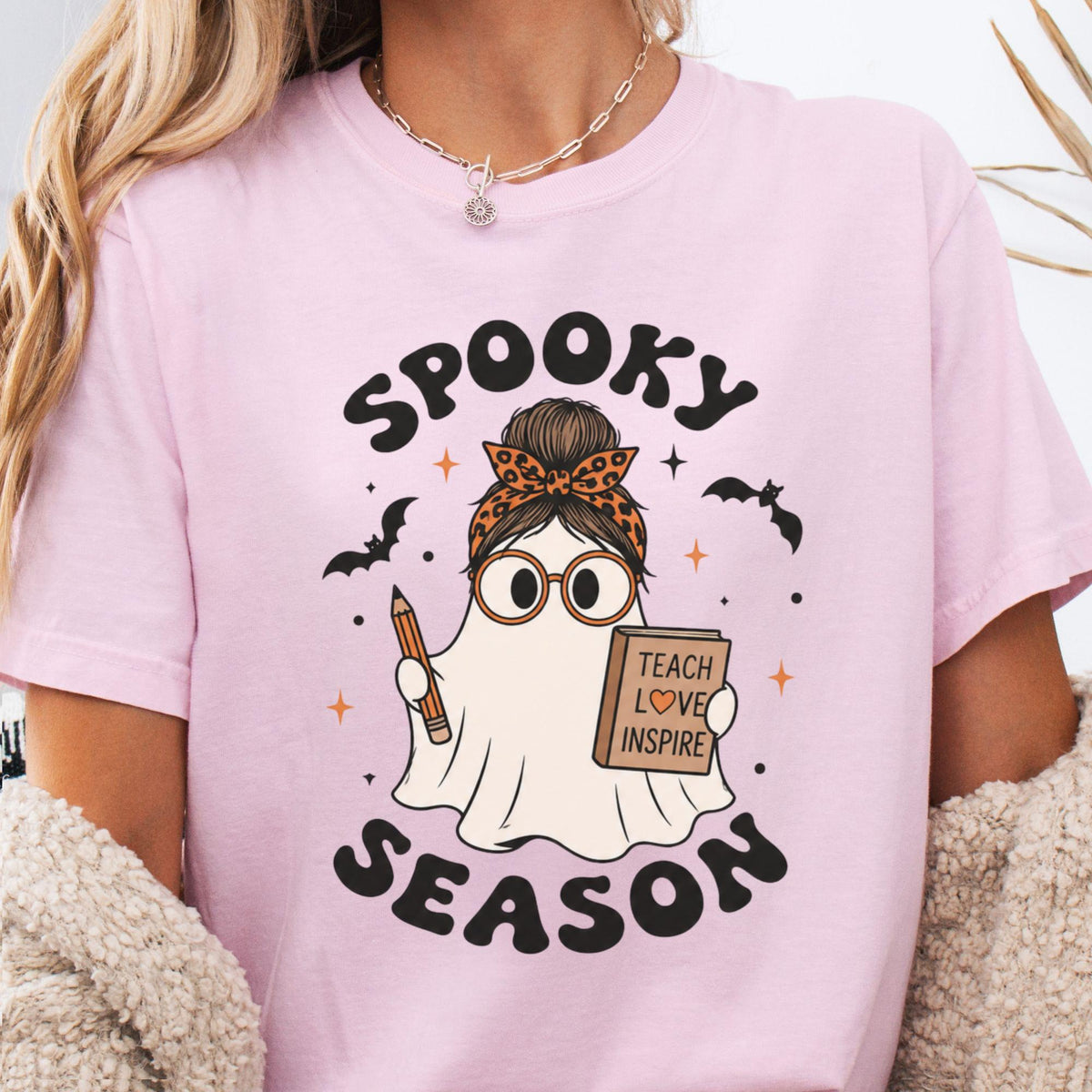 Spooky Season Teacher Ghost Teacher Halloween Tee Classroom Fall Educators