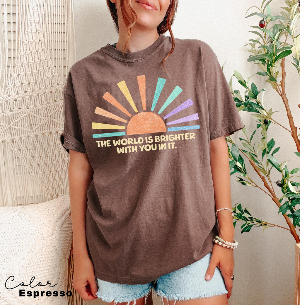Teacher Mental Health Tee Saying World Brighter School Counselor Comfort Colors