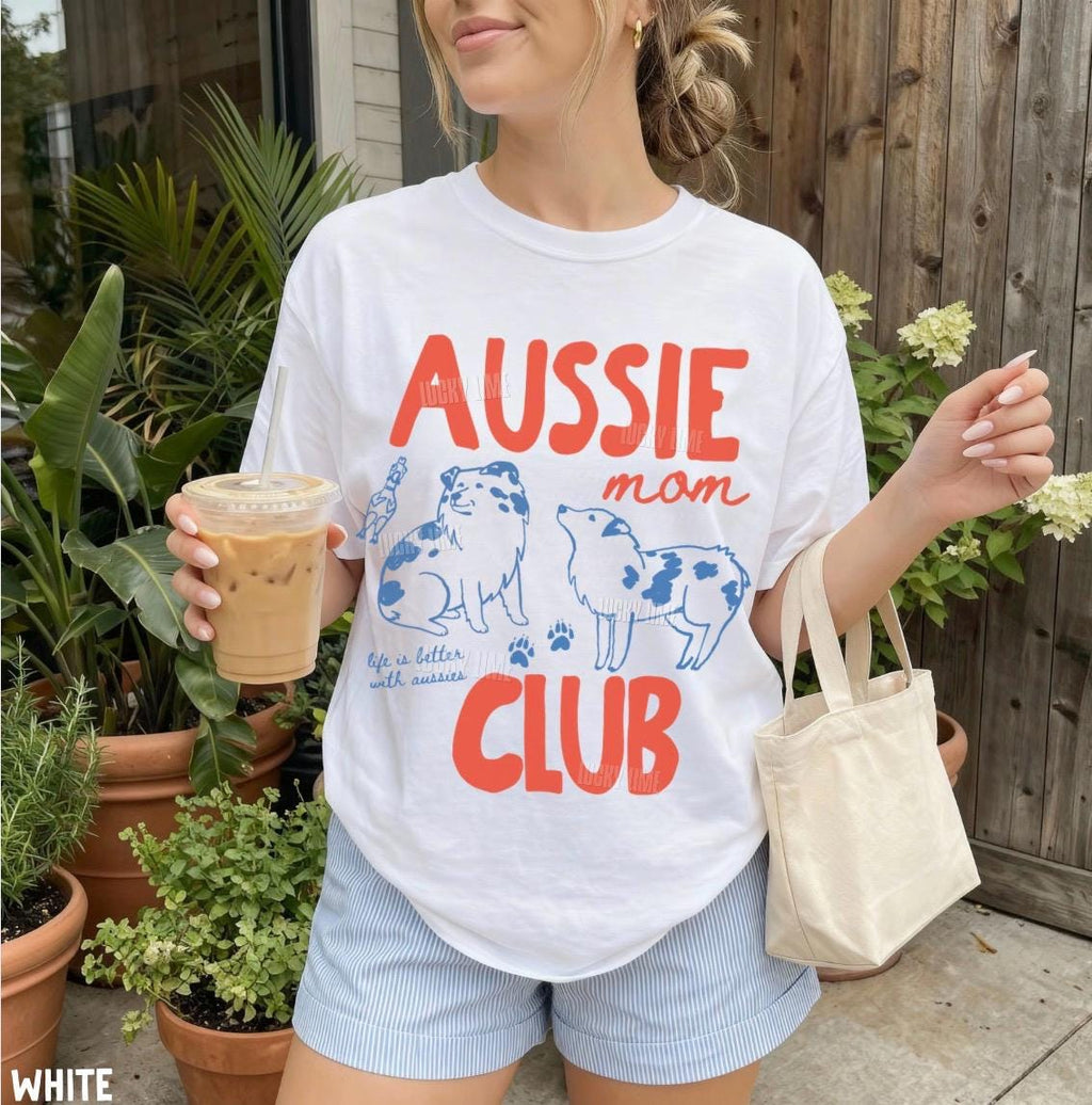 Aussie Mom Club Australian Shepherd Dog Mom Dog Mama Comfort Colors Dog Mom Tee Fur Mama Pet Parent