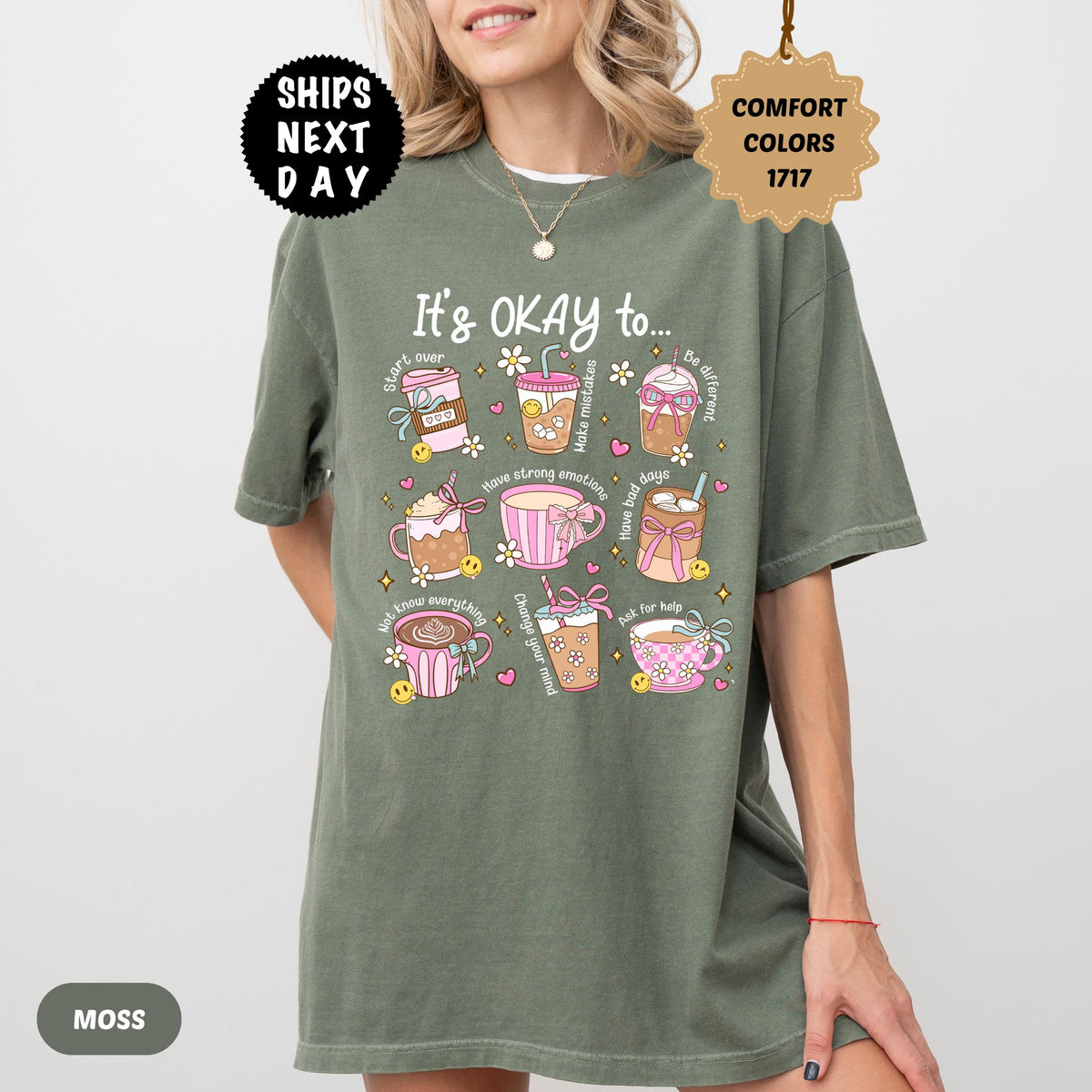 Comfort Colors Mental Health It'S Okay Feel Tee Coffee Lover