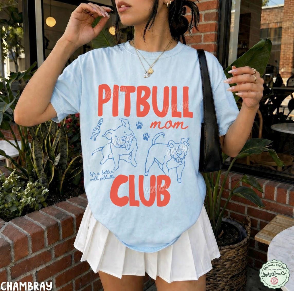 Pitbull Mom Club Pit Bull Dog Mom Staffordshire Terrier Dog Lover Rescue Dog Fur Mama Dog Mama Tee