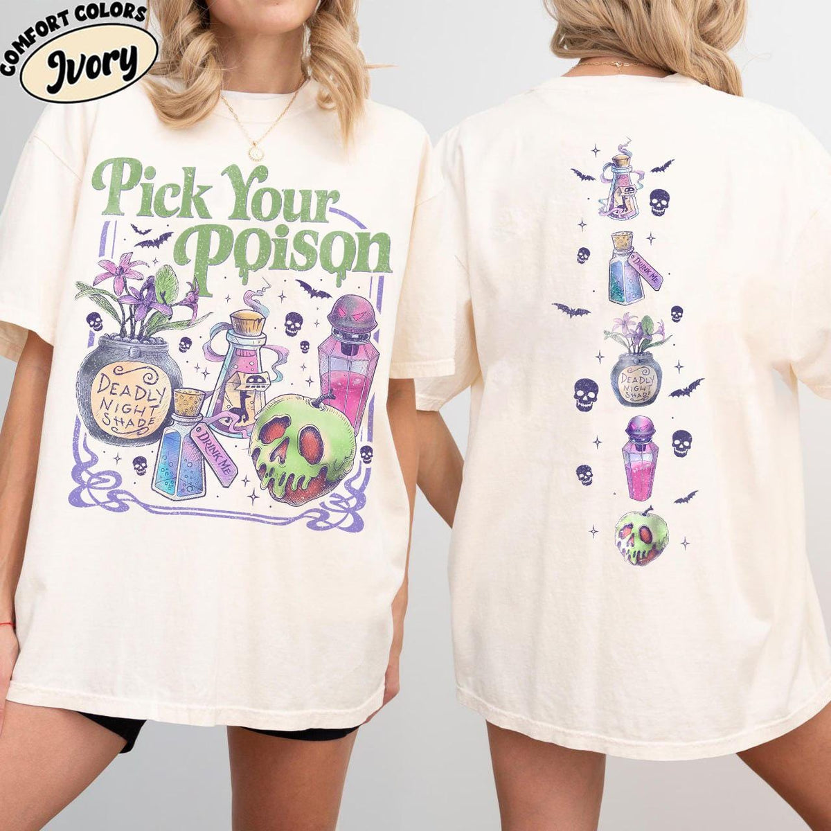 Comfort Colors Pick Poison Sides Princess Halloween Villains Cartoon Spooky Season Retro Halloween