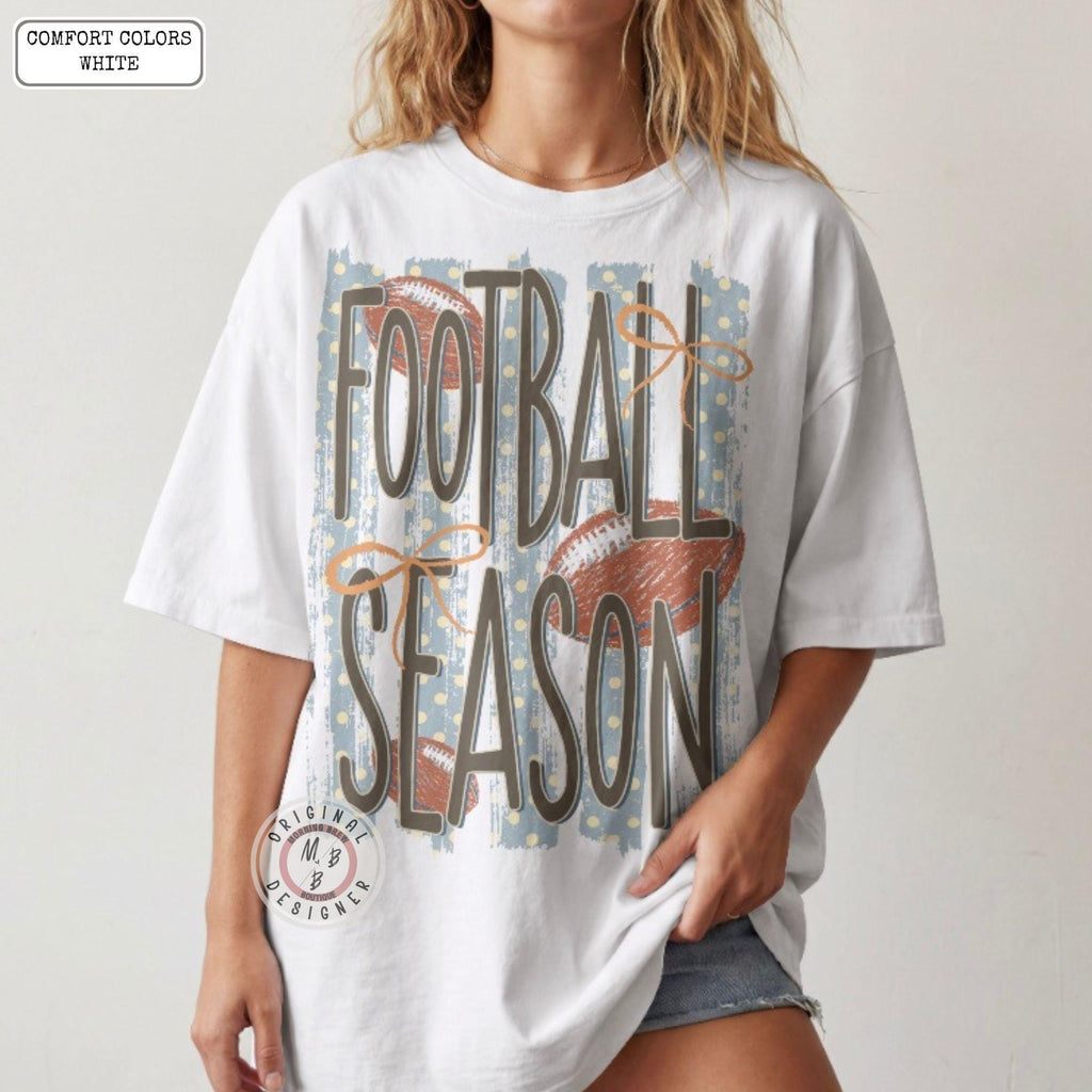 Comfort Colors Football Season Striped Polkado Coquette Game Day Tee Sport Fan Striped