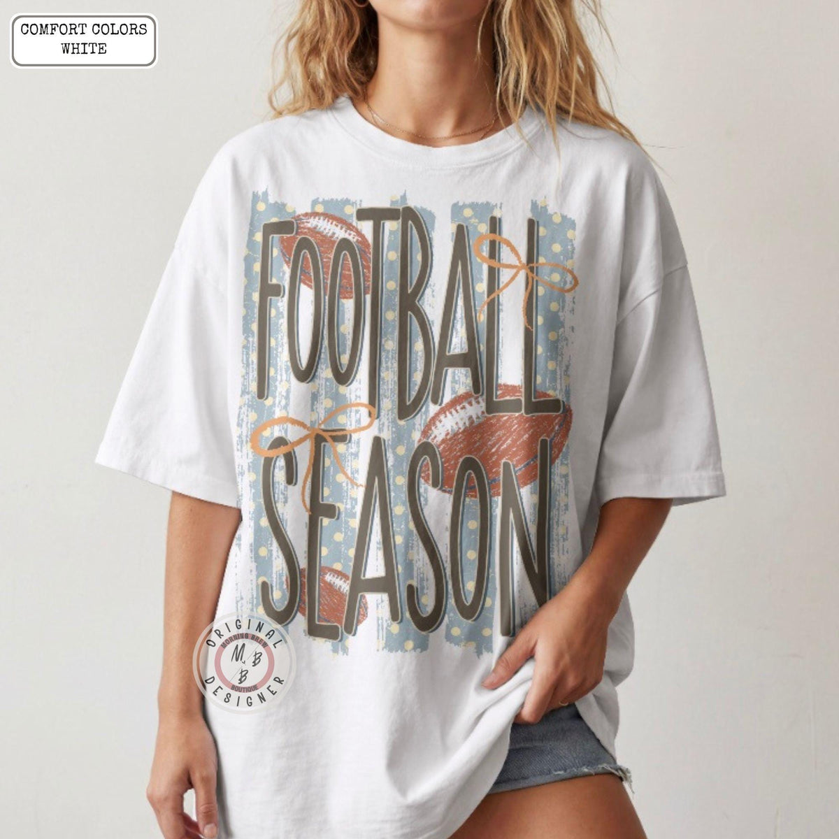 Comfort Colors Football Season Striped Polkado Coquette Game Day Tee Sport Fan Striped