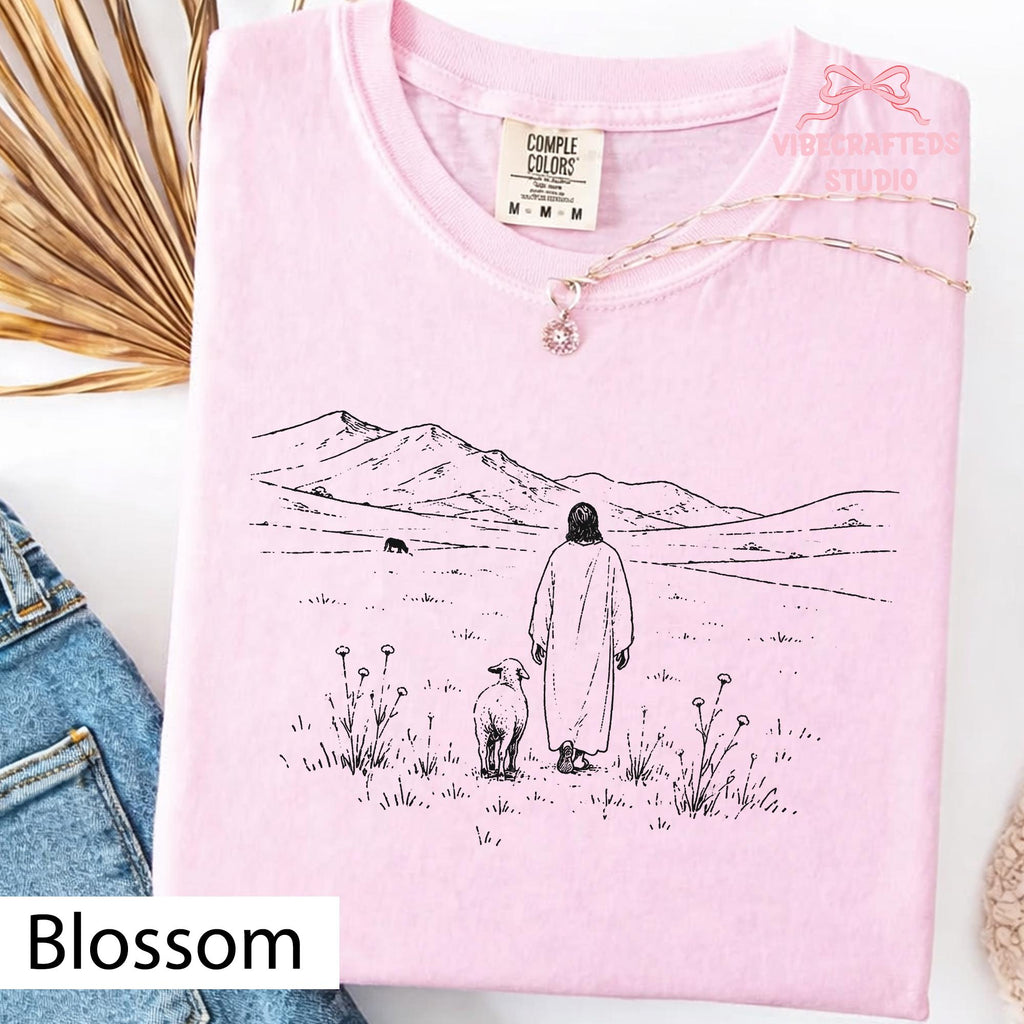 Jesus Shepherd Comfort Colors Christian Mountain Landscape Tee Minimalist Faith Religious Boho Christian