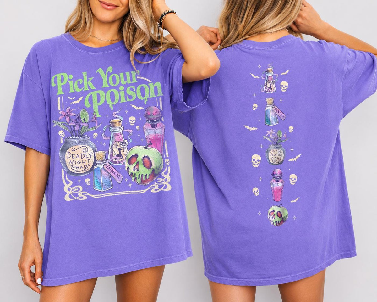 Comfort Colors Pick Poison Sides Princess Halloween Villains Cartoon Spooky Season Retro Halloween